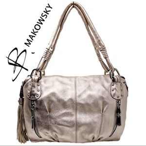 B. Makowsky Metallic Leather Shoulder Bag EUC!